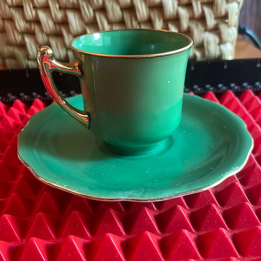 VINTAGE JAPANESE DEMITASSE IN GREEN AND GOLD
